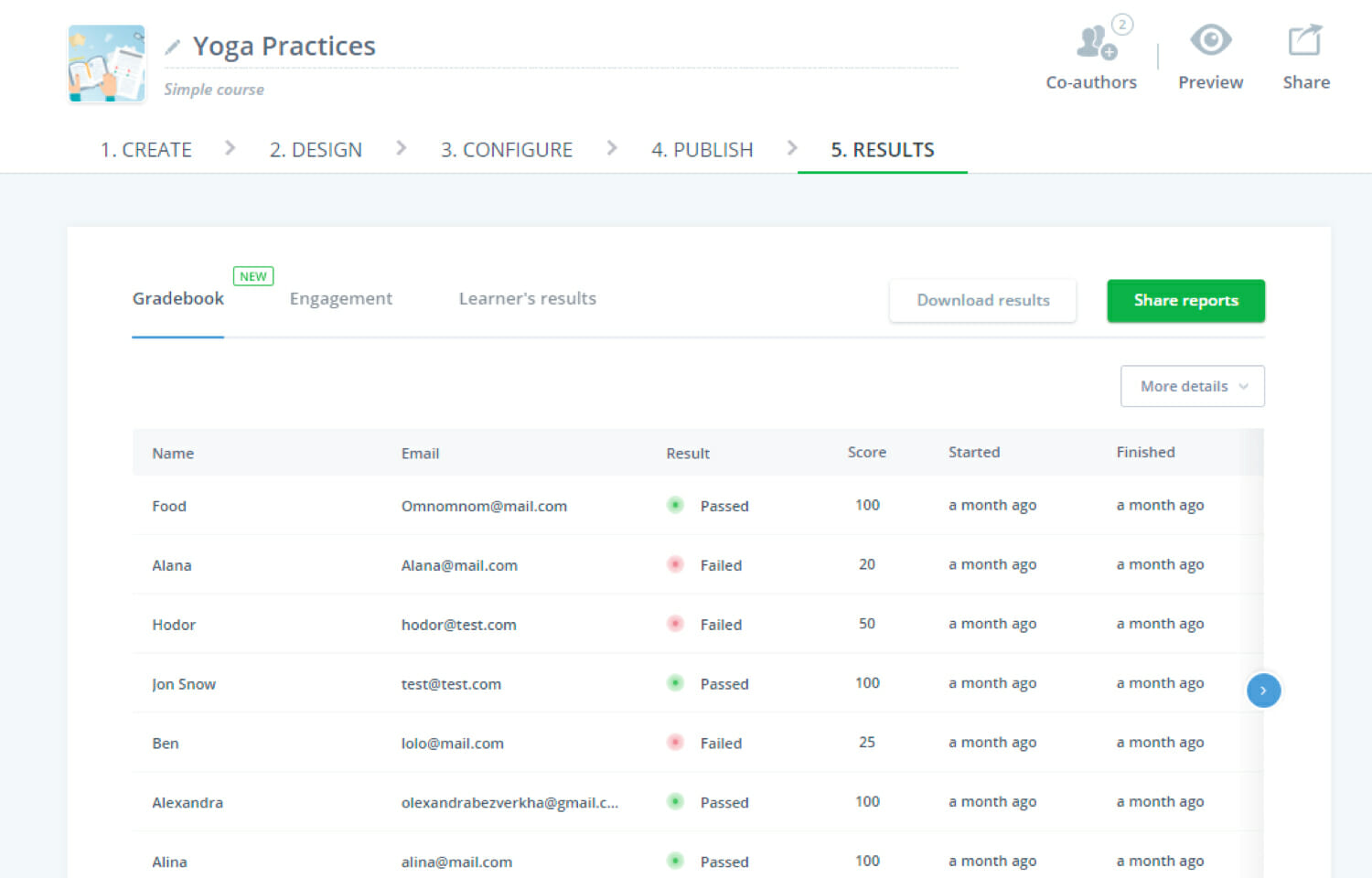 The easygenerator Gradebook