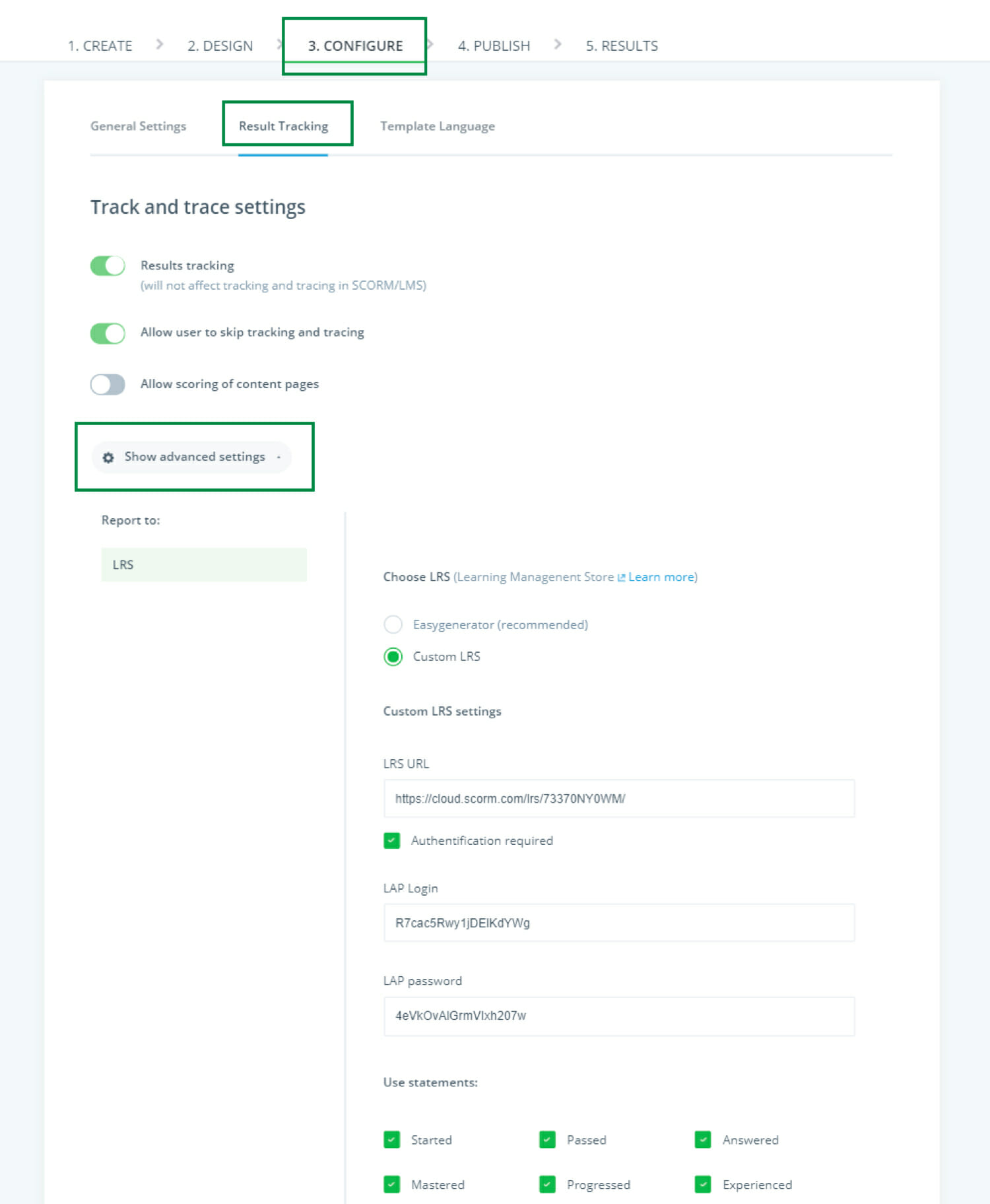 You can create custom LRS reportings with Easygenerator