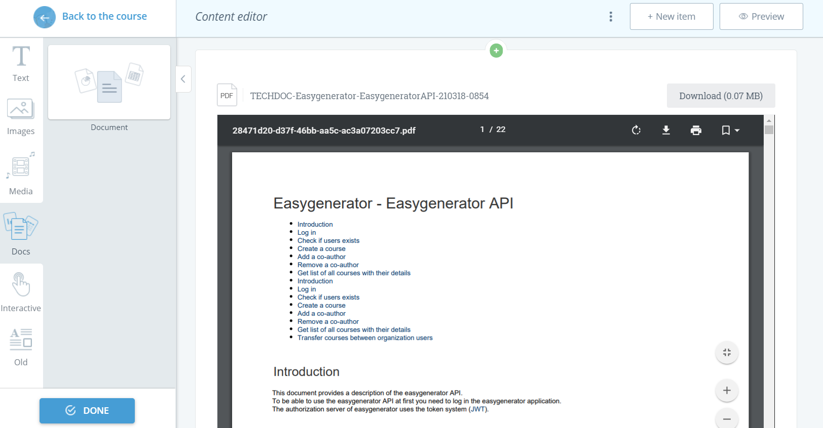 documents in Easygenerator