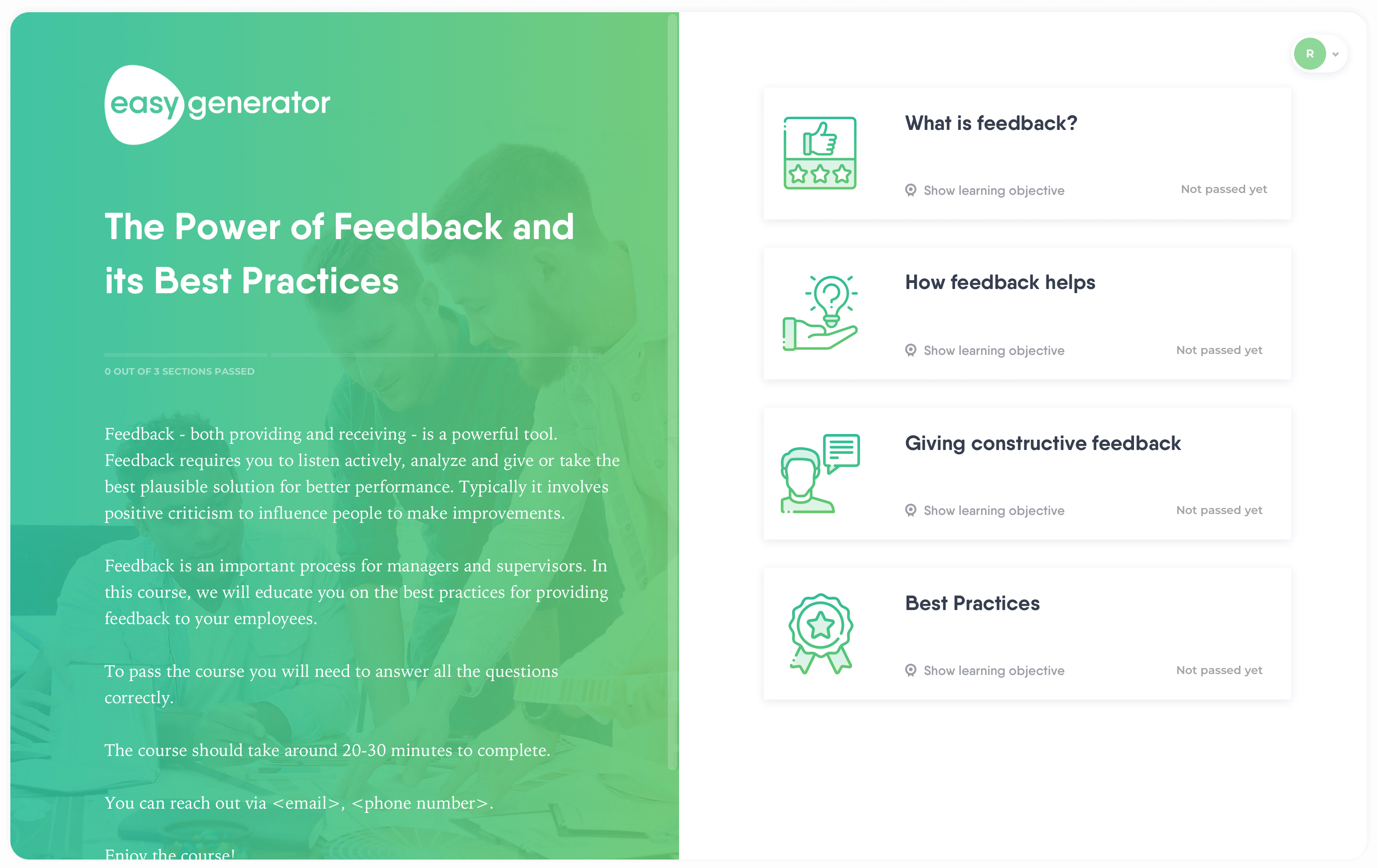 Training template for giving constructive feedback