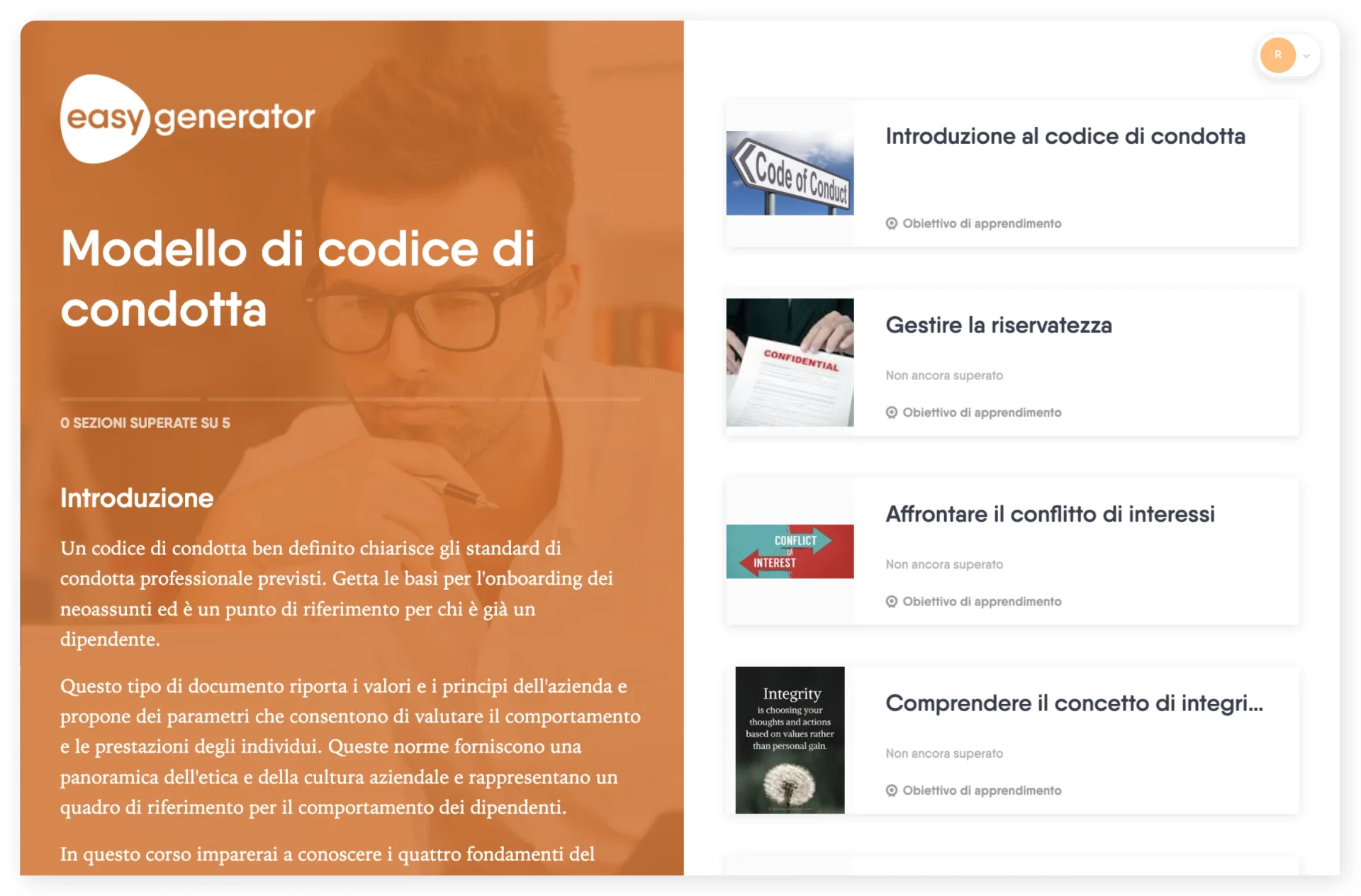 La home page di un sito web con un'immagine raffigurante un uomo e una donna, aderente al codice di condotta.