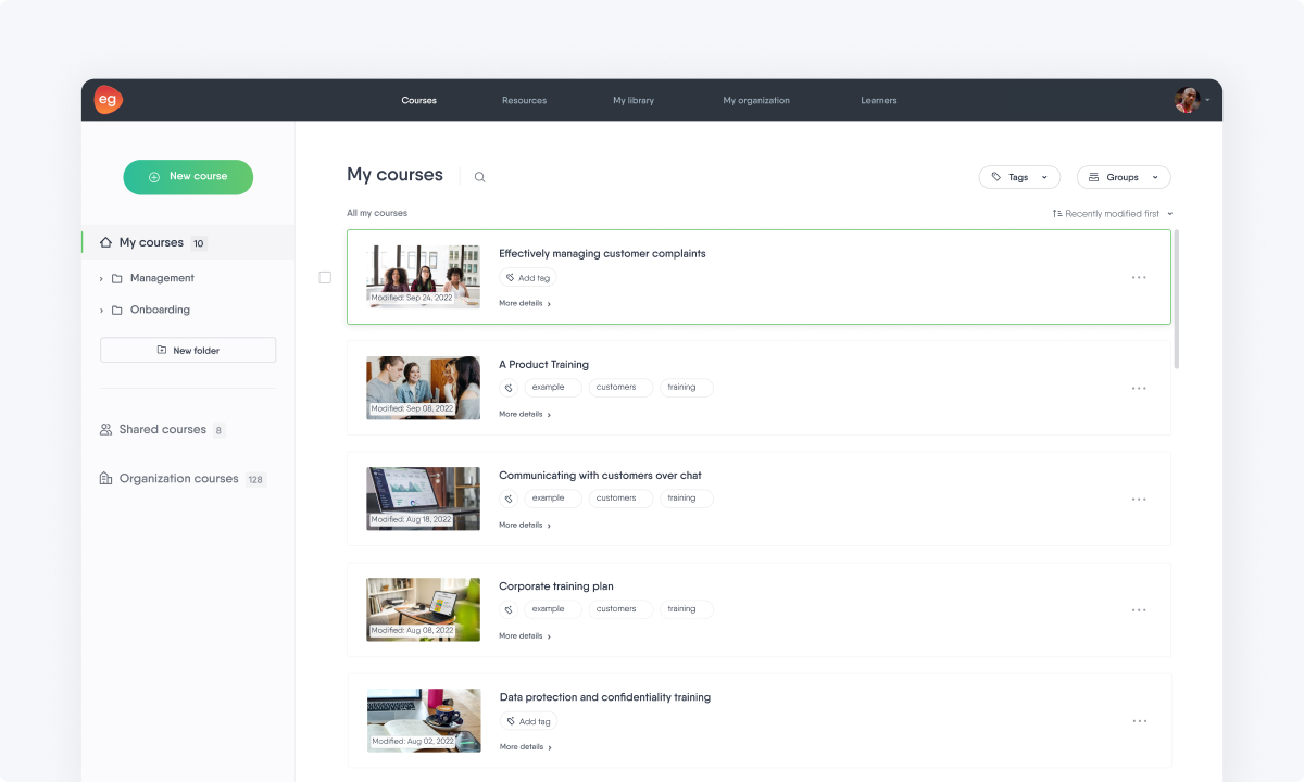 Introducing folders to easily organize courses | Product updates