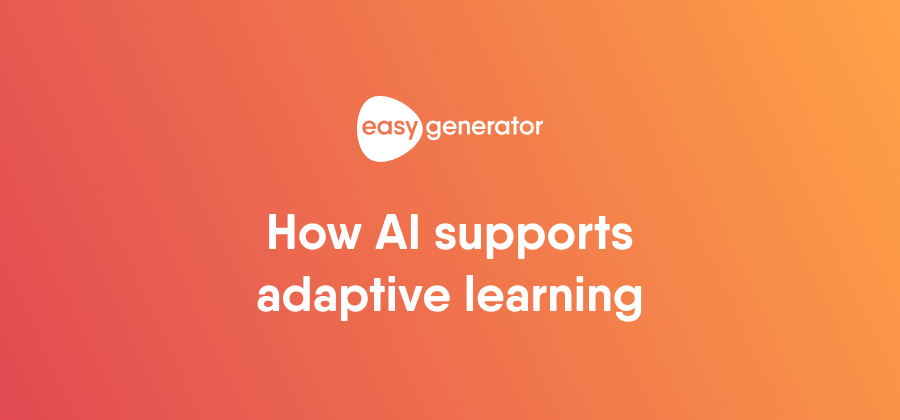 An orange gradient background with the Easygenerator logo and the text “How AI supports agile instructional design and adaptive learning” in white, centered.