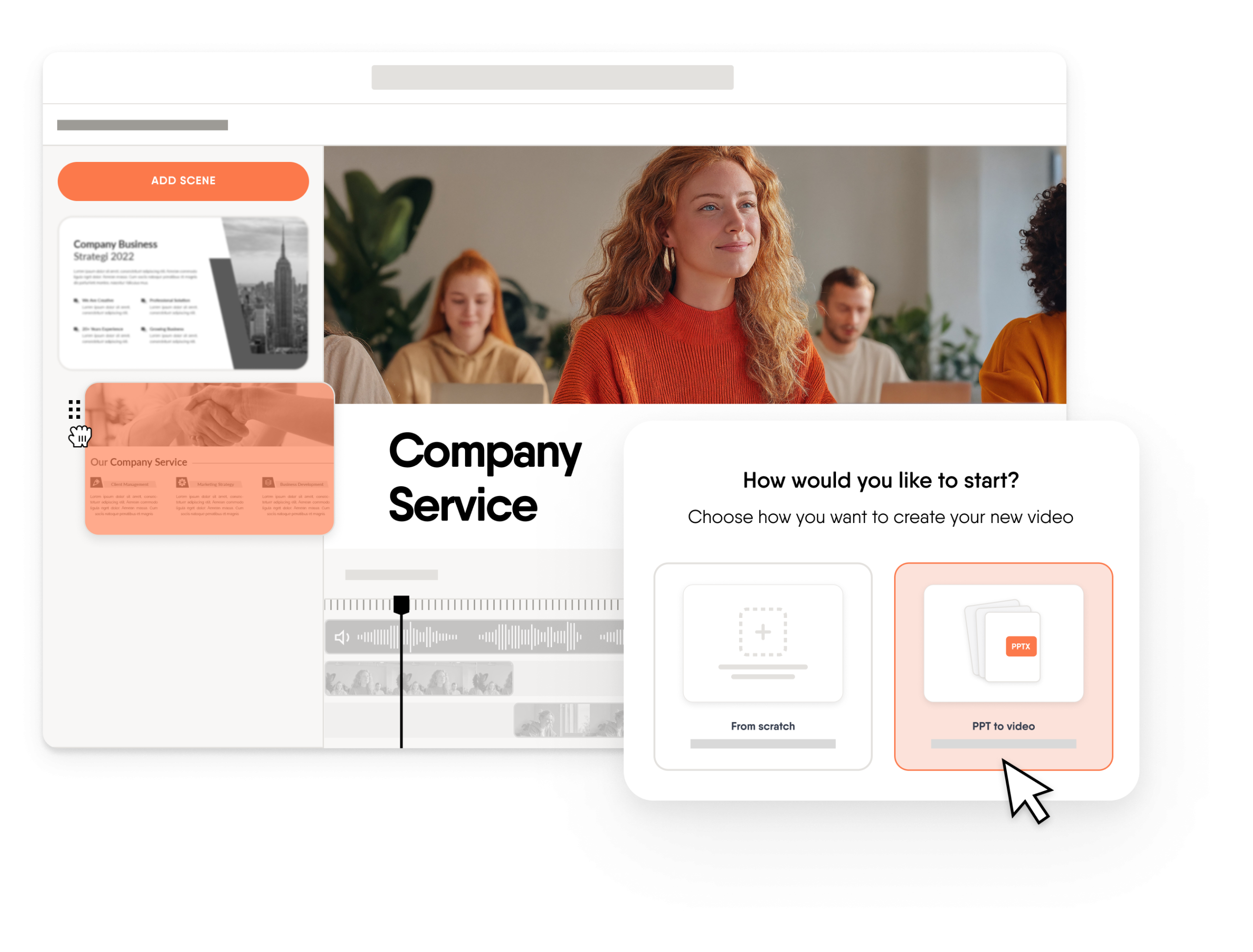 Turn knowledge and static decks into on-brand videos in minutes