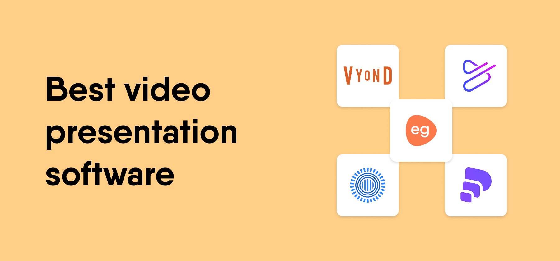 Best video presentation software with various platform logos on a peach background.